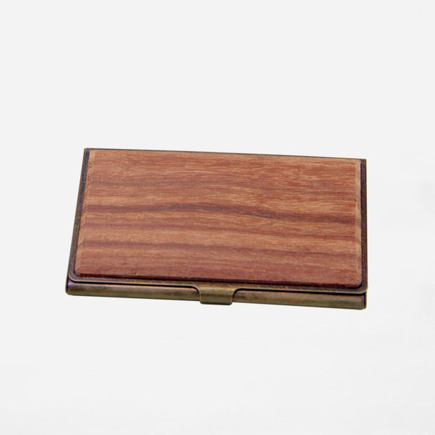 BRASS & WOOD CARDCASE RUST WITH BOX IN GRANADILLO WOOD