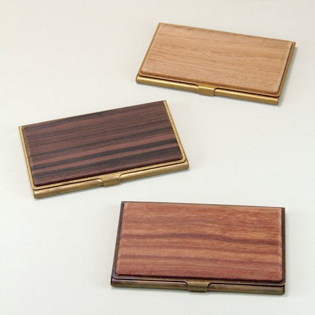 BRASS & WOOD CARDCASE RUST WITH BOX IN MACASSAR EBONY WOOD