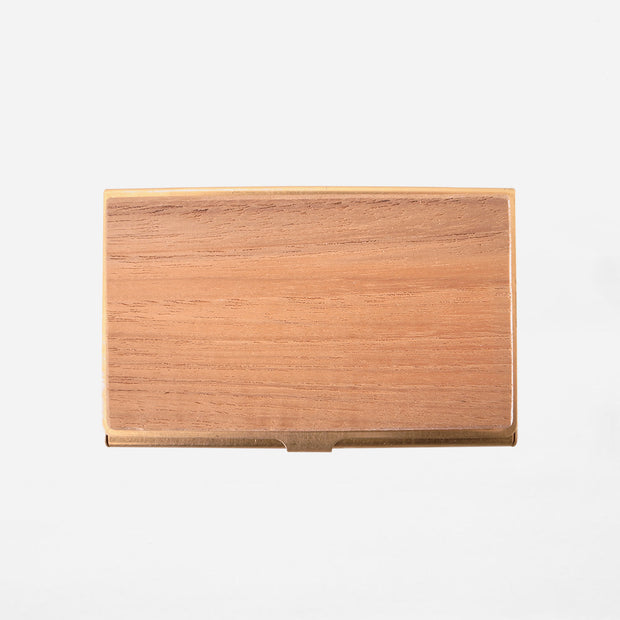 BRASS & WOOD CARDCASE RUST WITH BOX IN TEAK WOOD