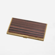 BRASS & WOOD CARDCASE SOLID WITH BOX IN MACASSAR EBONY WOOD