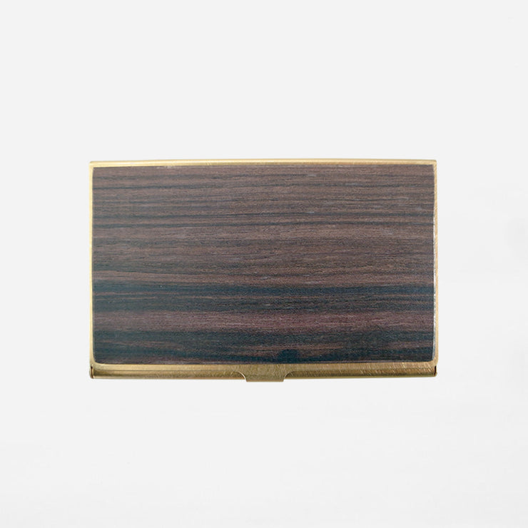 BRASS & WOOD CARDCASE SOLID WITH BOX IN GRANADILLO WOOD